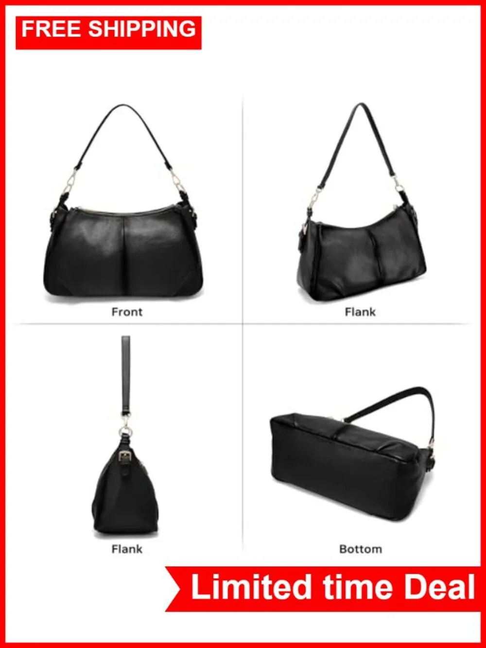 Women's Hobo Handbag Vegan Leather Shoulder Purse Satchel
